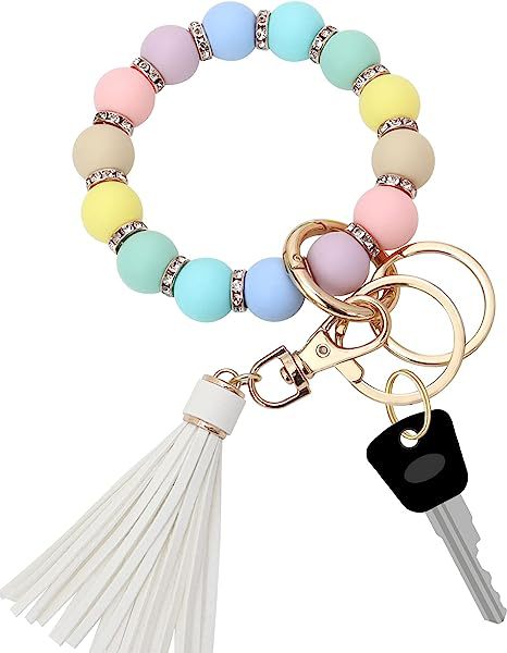 Wholesale Colorful Silicone Bead Tassel Beaded Wrist Keychain